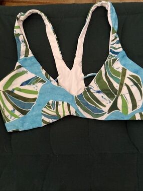 Women’s Blue & Green Tropical Print Swim Top Lspace medium new